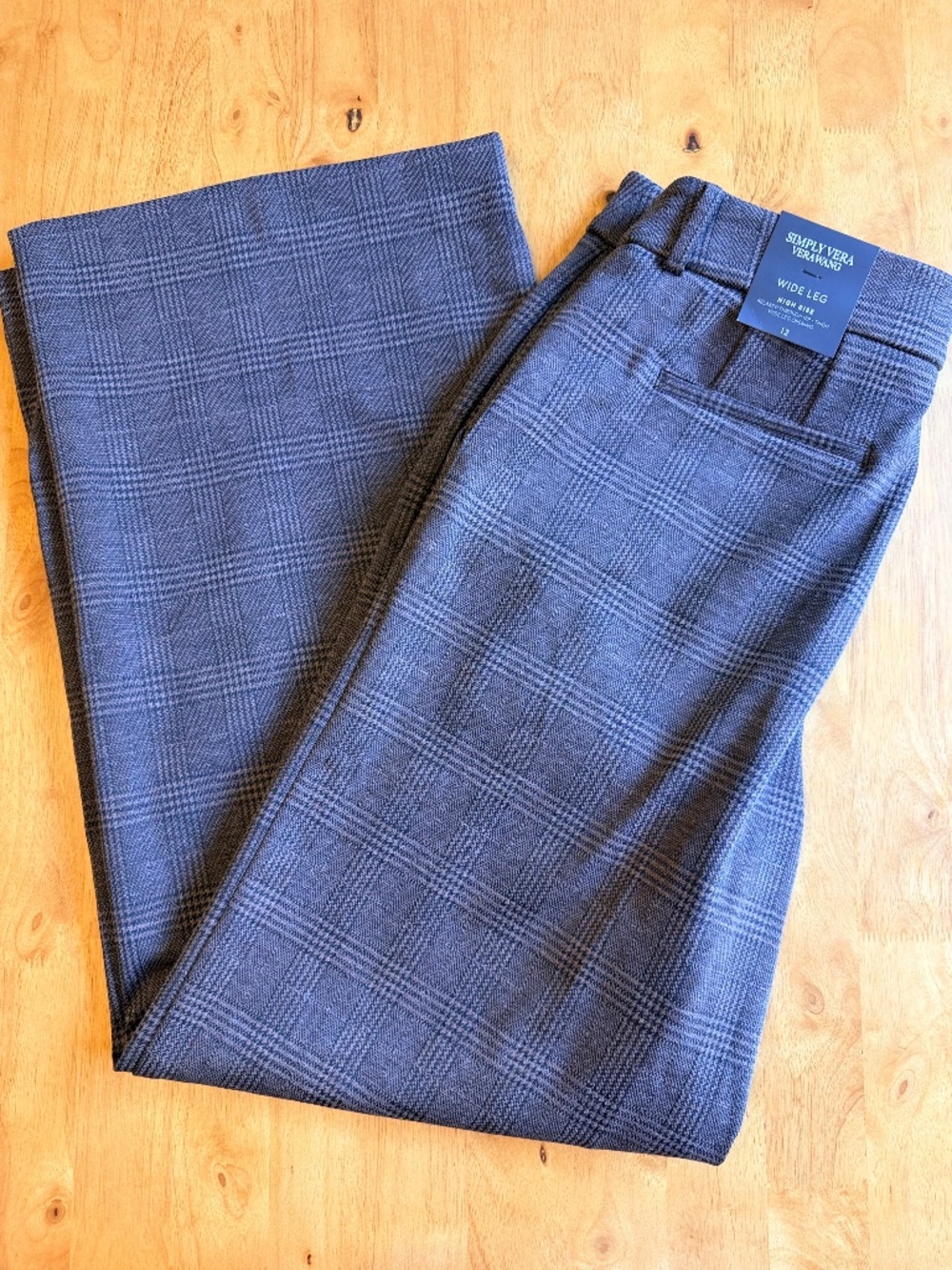 Simply Vera Vera Wang Wide Leg High Rise Plaid Dress Pants Size 12 NWT 543